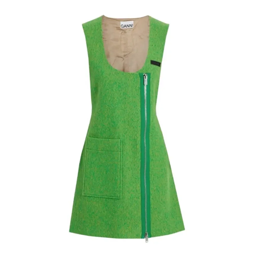 Ganni Chic Green Wool Zip Front Mini Dress Size 32 EU / US 0 - Picture 1 of 5